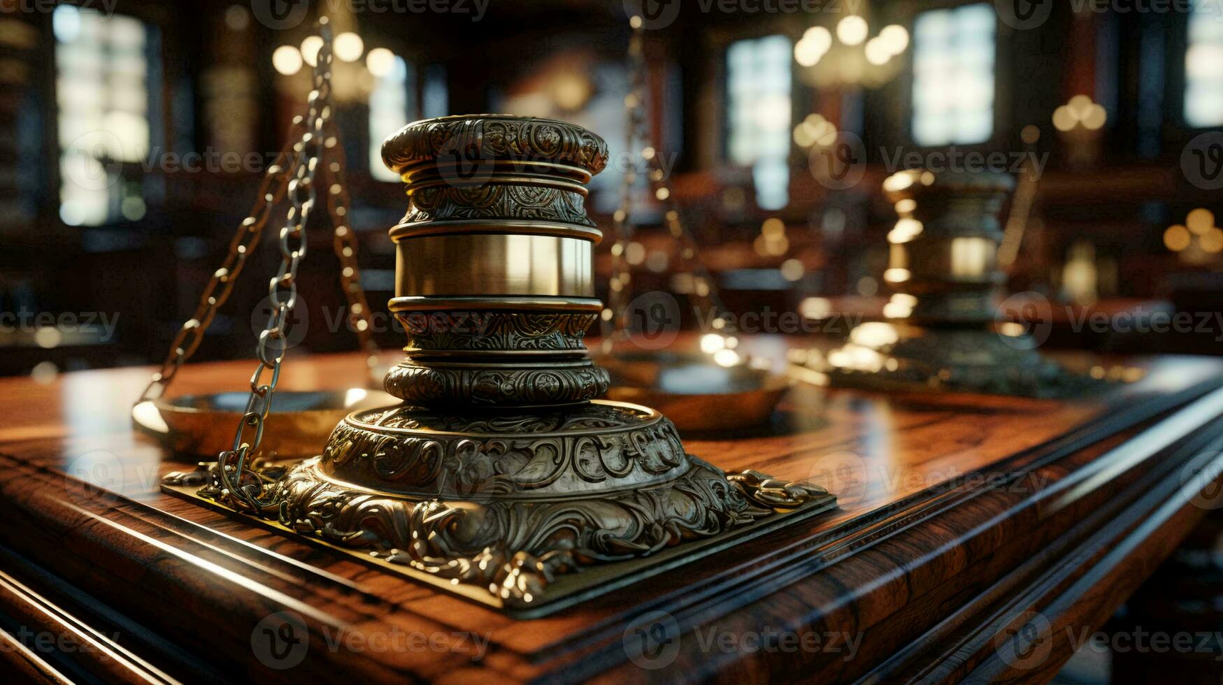 Judge gavel on the table. The concept of justice and corruption photo