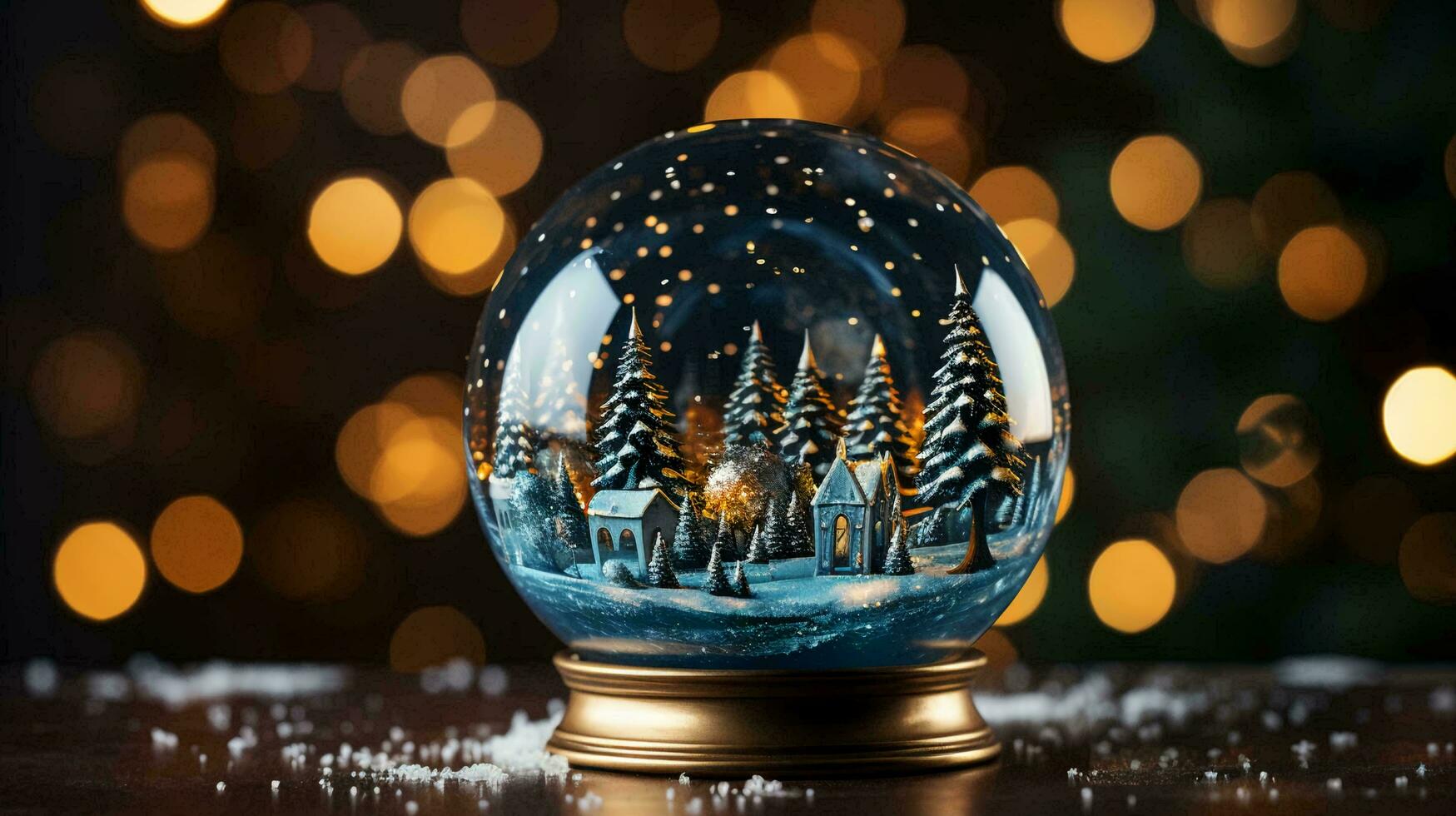 Glass ball with snow and Christmas tree for the New Year and Christmas holiday photo