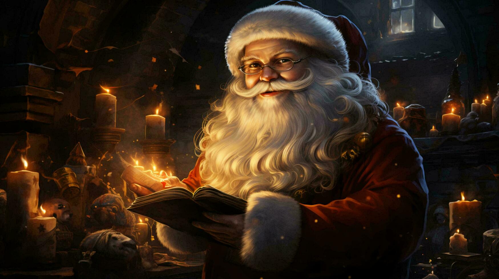 Santa Claus is smiling, background for the New Year and Christmas holiday photo