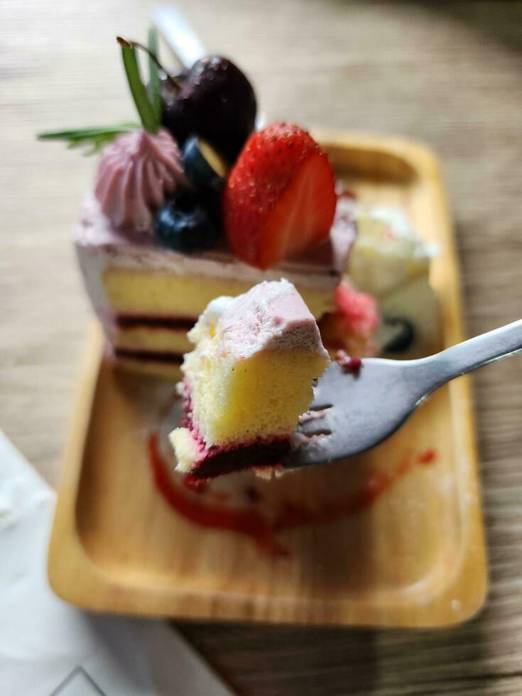 Delicious mixed berry cheesecake photo