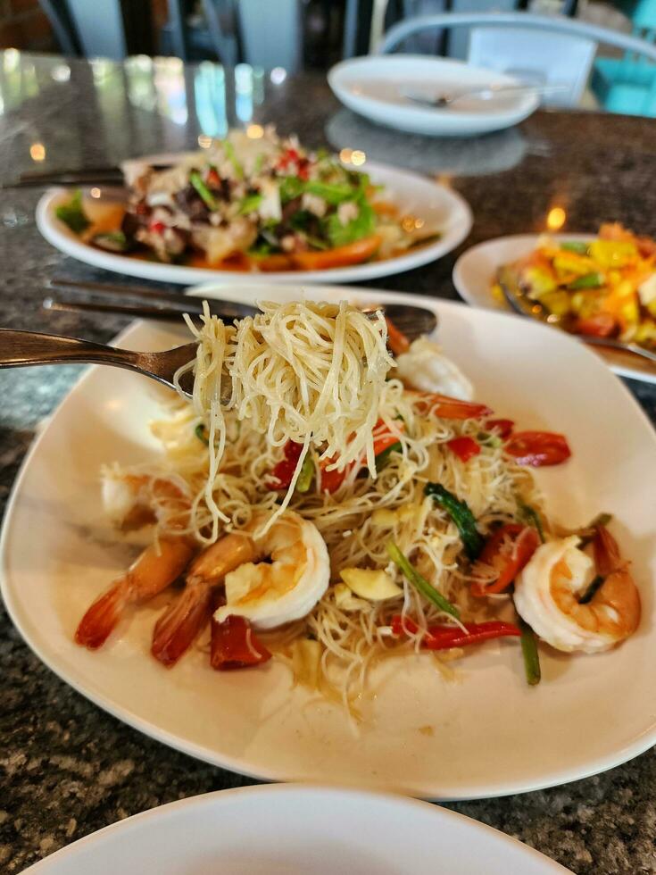 Stir-fried Vermicelli with Water Mimosa photo