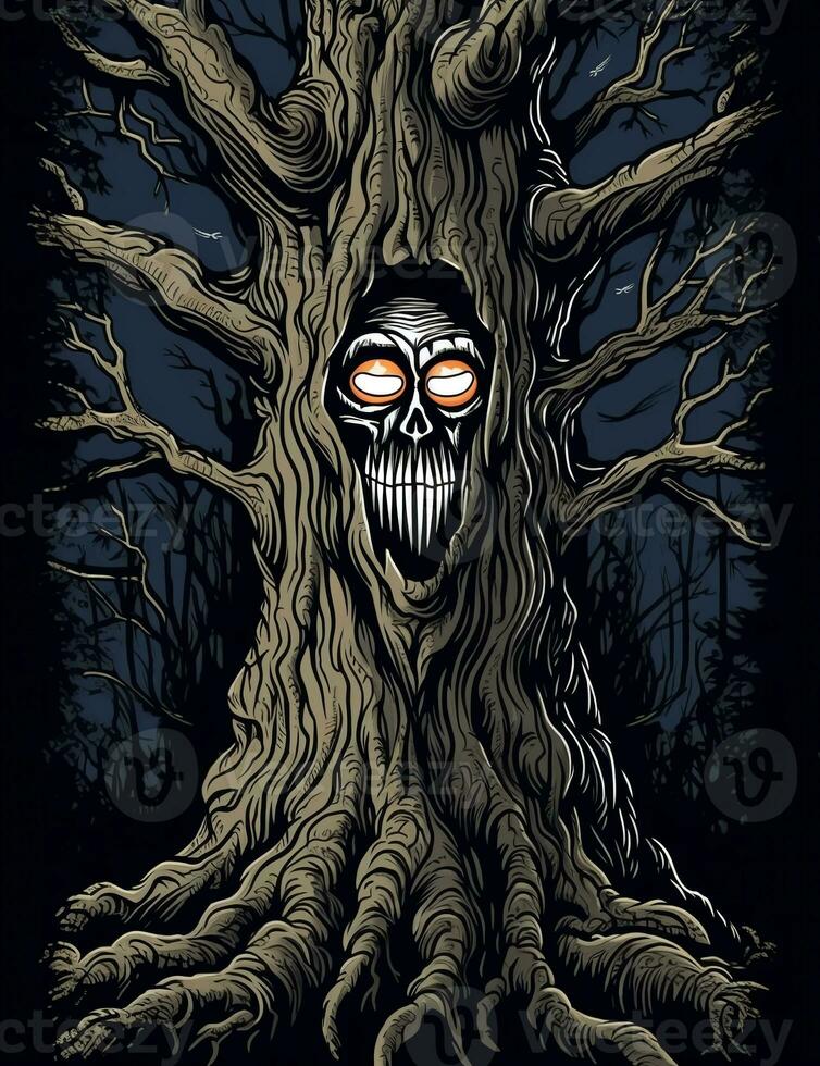 Old tree monster. Fantasy Art. AI Generated. photo