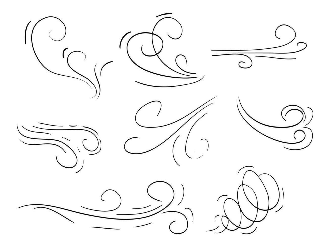 hand drawn set wind doodle blow, gust design isolated on white background.  illustration vector handrawn style