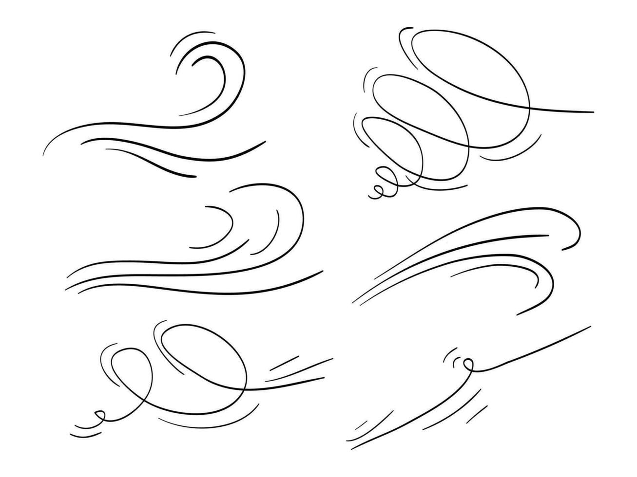 hand drawn set wind doodle blow, gust design isolated on white background.  illustration vector handrawn style