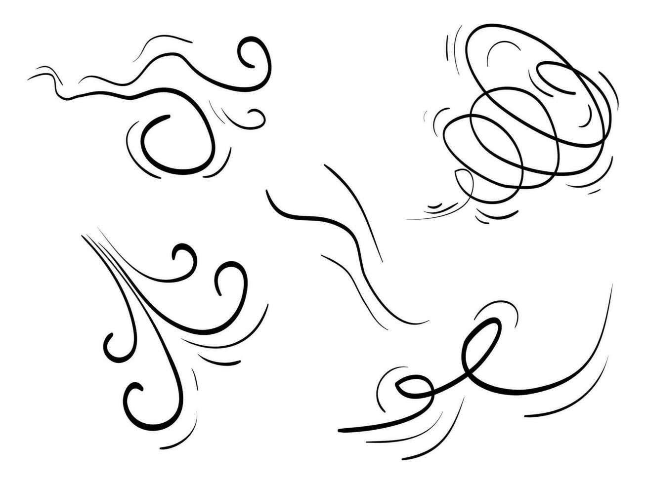 hand drawn set wind doodle blow, gust design isolated on white background.  illustration vector handrawn style