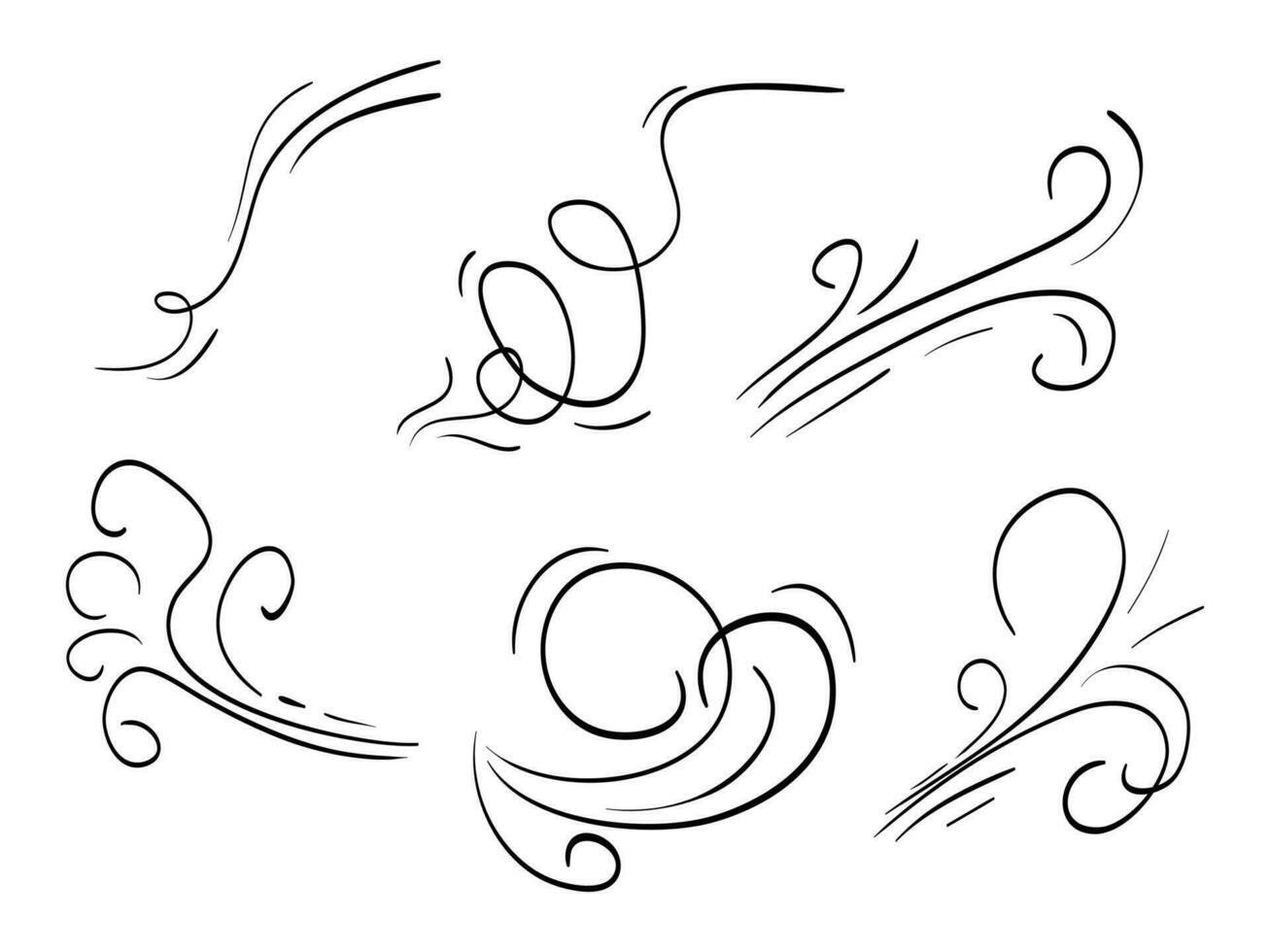 hand drawn set wind doodle blow, gust design isolated on white background.  illustration vector handrawn style