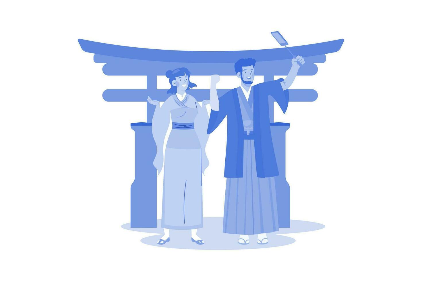 A couple takes photos with traditional costumes of the locality vector