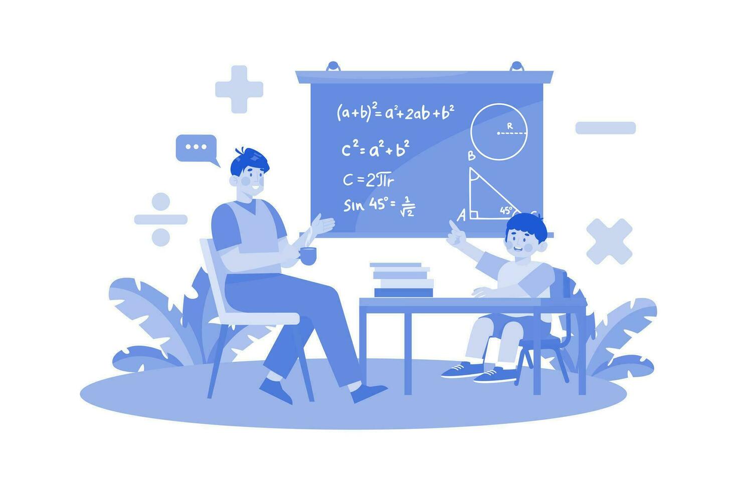 A Parent Helps Their Child With Their Math Homework vector