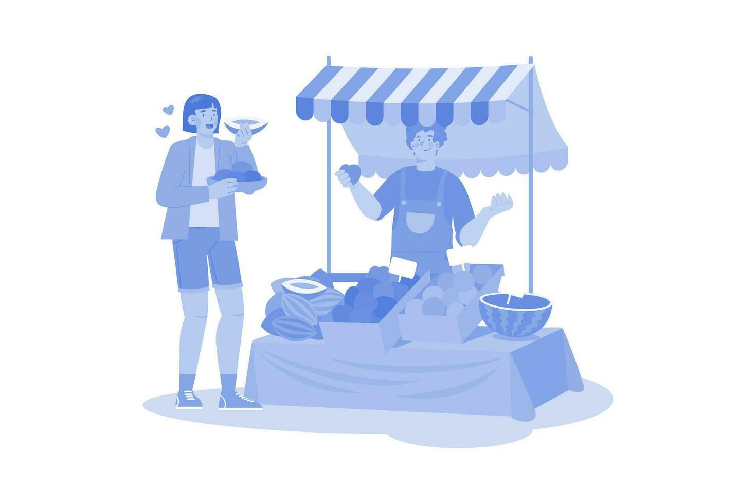 A woman trying different local foods to find local specialties vector