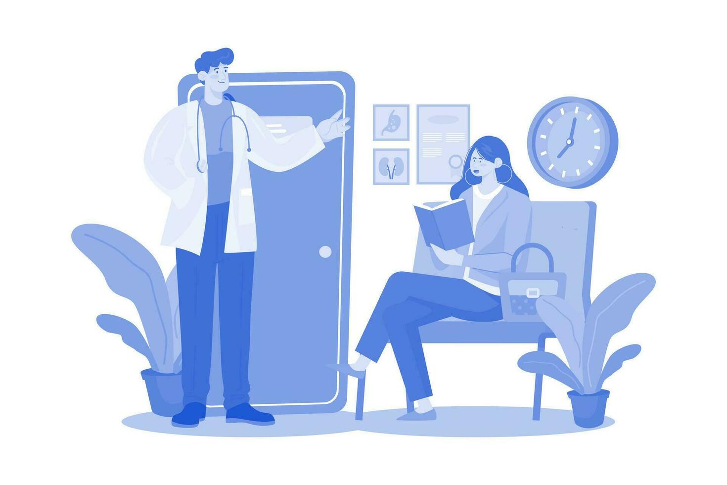 Female Patient Waiting For A Doctor's Appointment vector