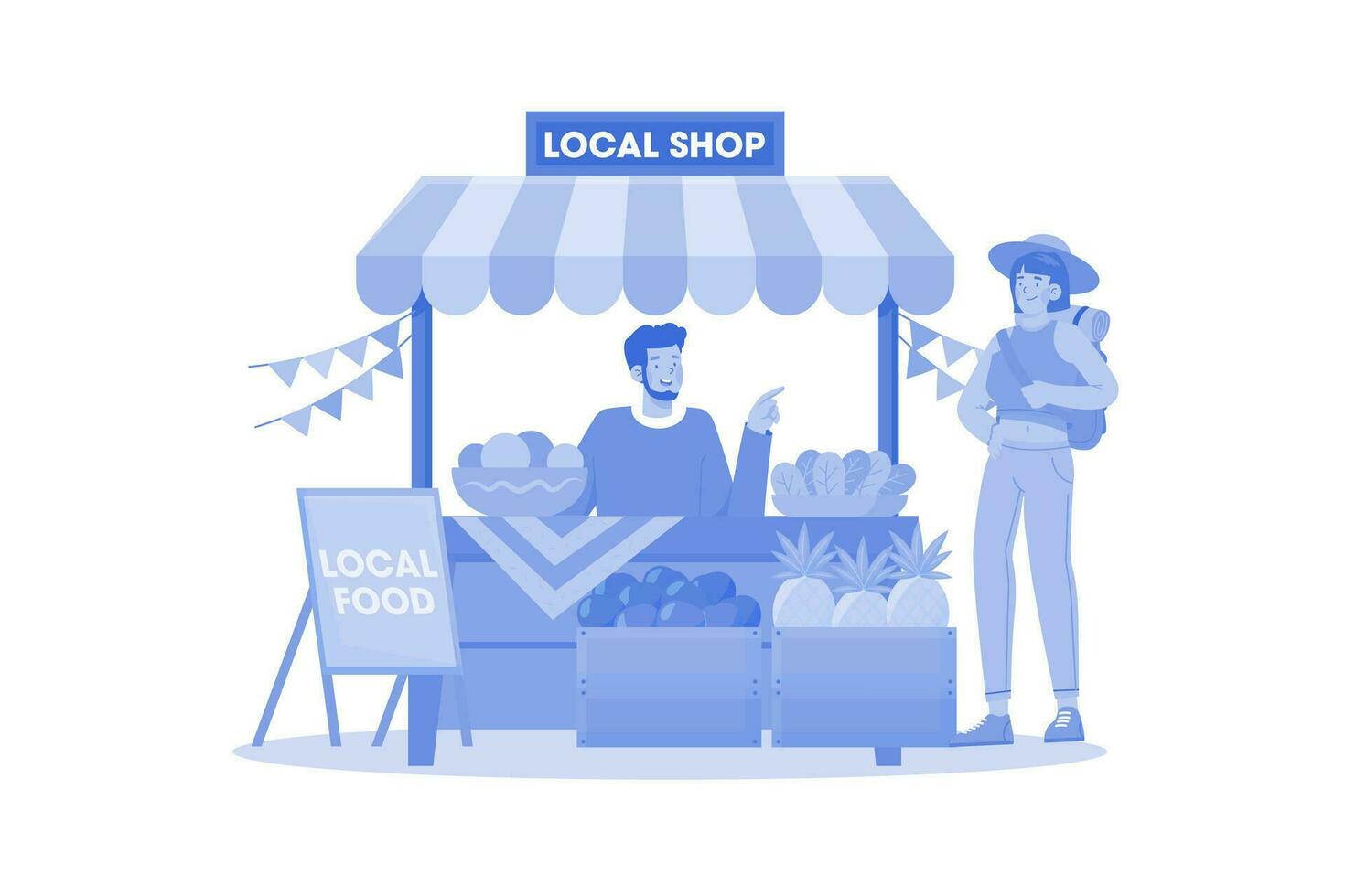 People enjoy local food and discover the local culture vector