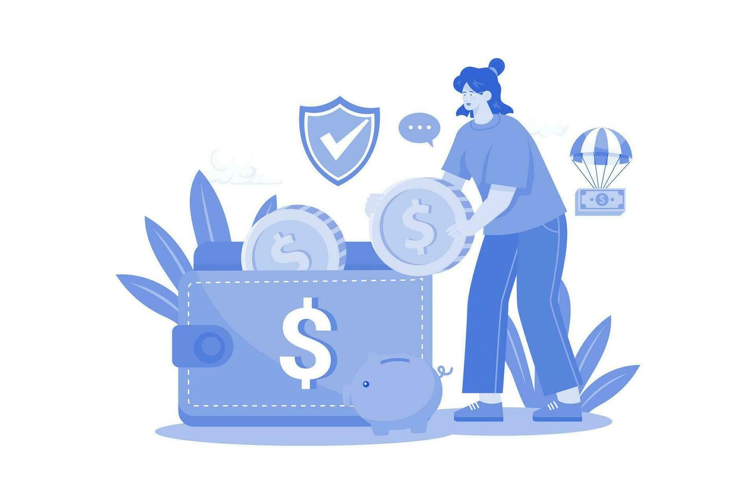 Woman Puts Money In Her Purse vector