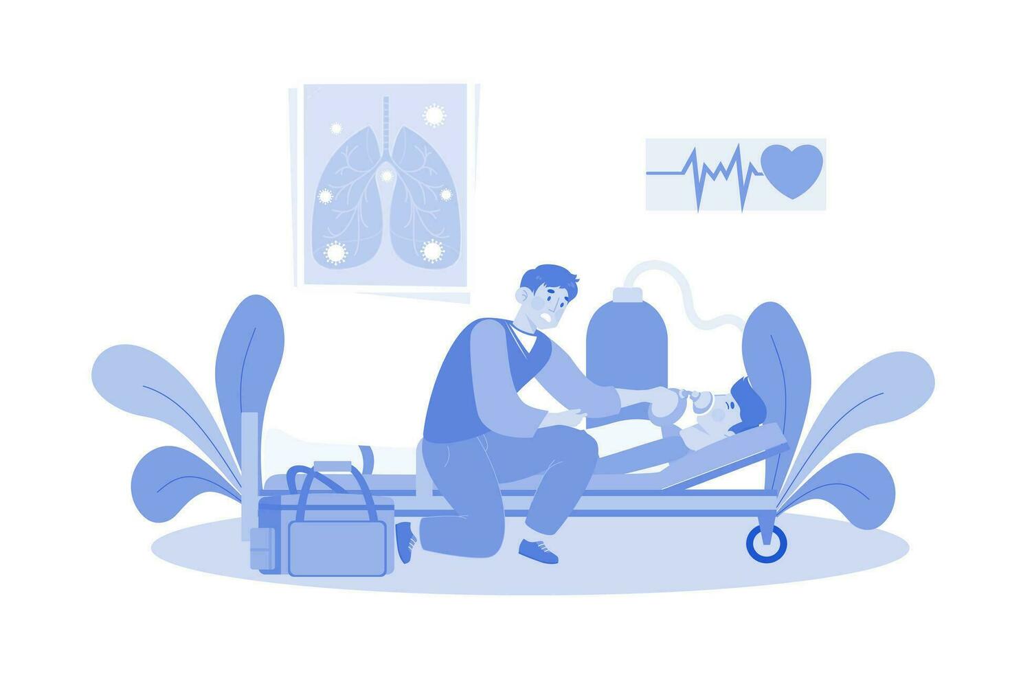 A Doctor Helps Patients Breathing Difficulties vector