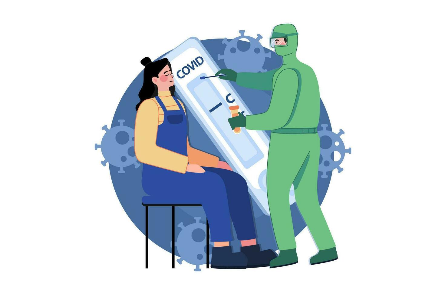 Doctor Doing Corona Test Of The Girl Illustration concept vector