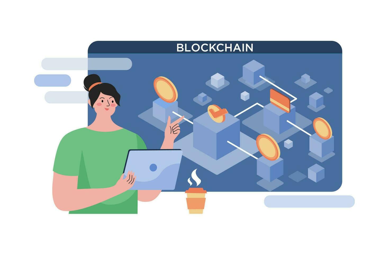 Block-chain Platform Transaction Illustration concept. A flat illustration isolated on white background vector