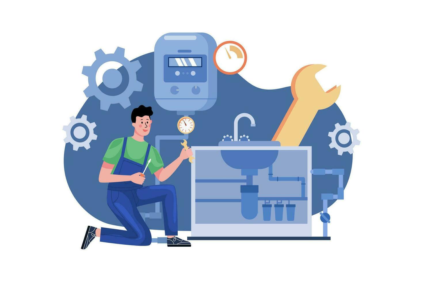 Plumber Workers Working In The Home vector