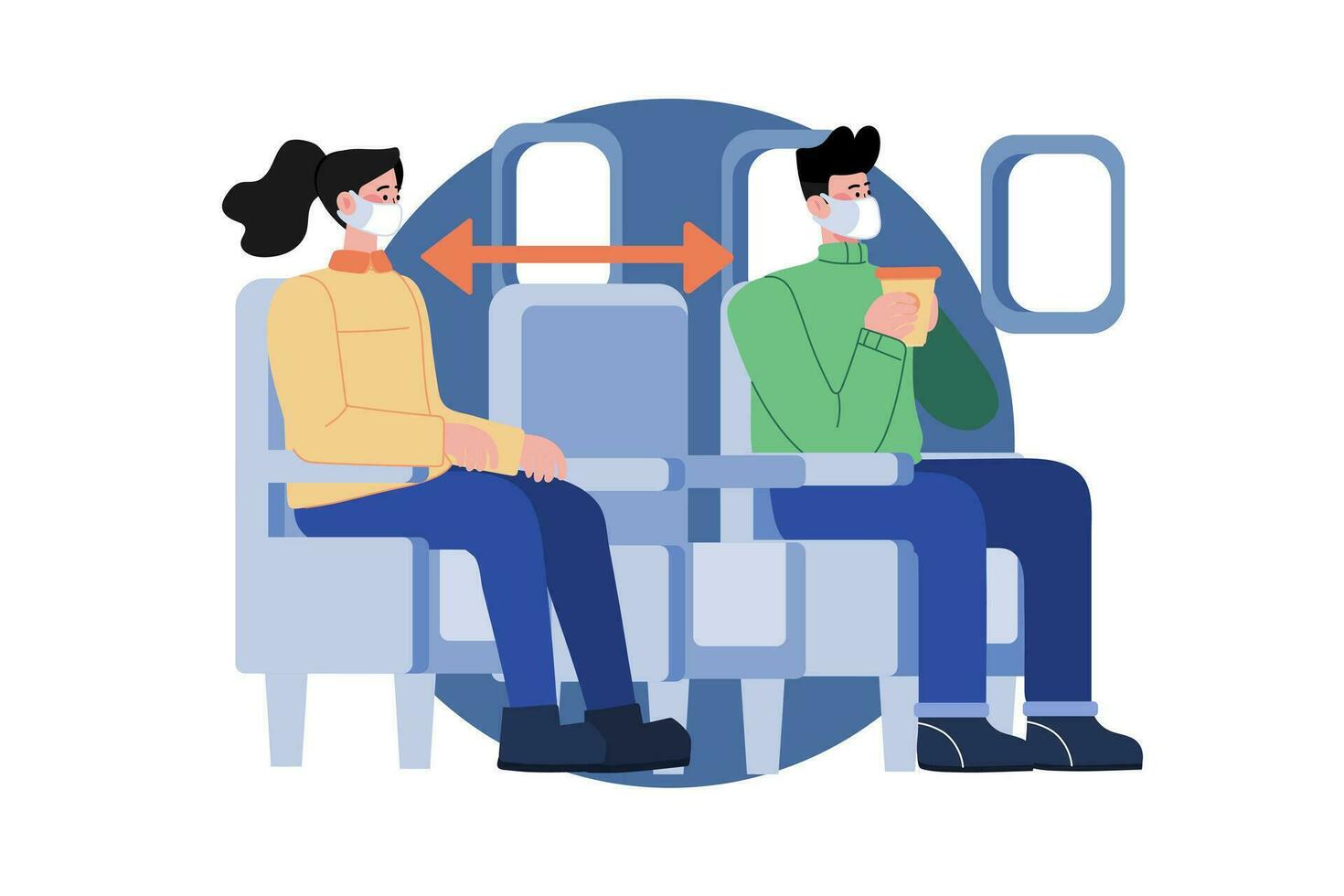 concepto de ilustración de asientos en vuelo de distanciamiento social vector