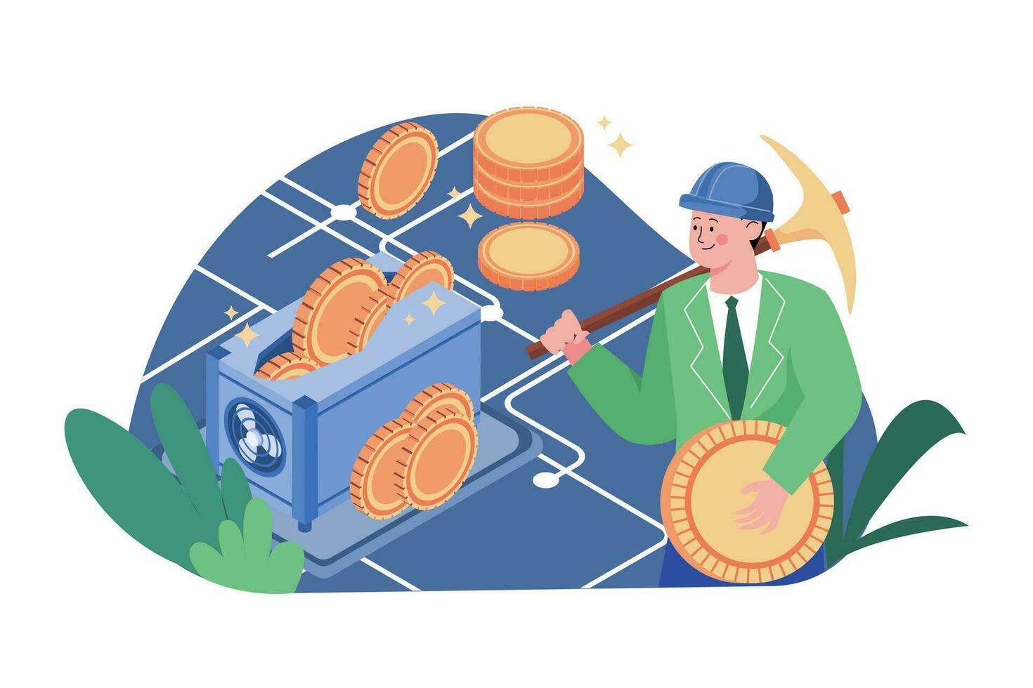 bitcoin minería sistema ilustración concepto. un plano ilustración aislado en blanco antecedentes vector