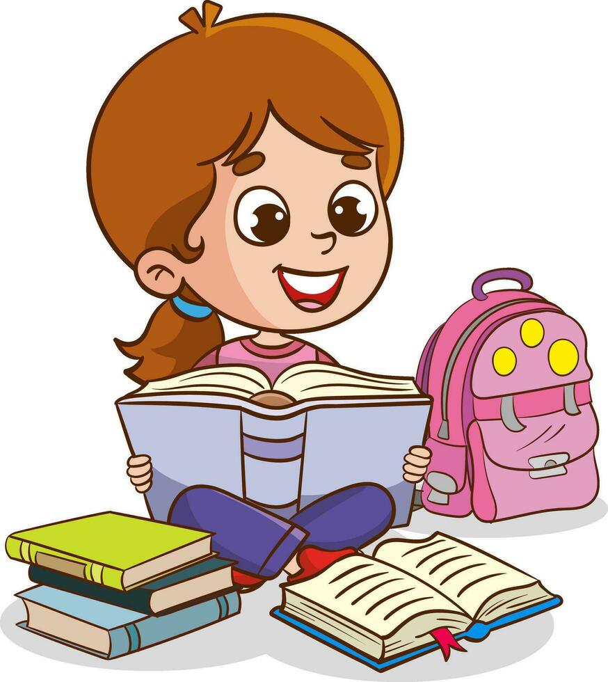 vector illustration of cute children reading a book