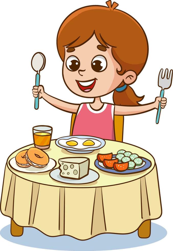 vector ilustración de linda niños teniendo desayuno