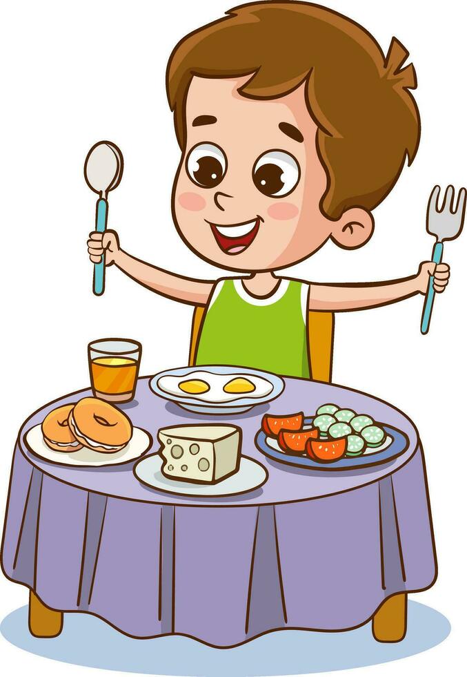 vector ilustración de linda niños teniendo desayuno