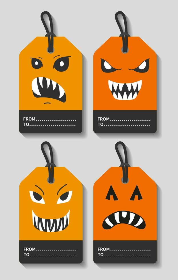 Cute and scary faces. Template for Greeting cards, Congratulations, Invitations, Stickers. Vector illustration.