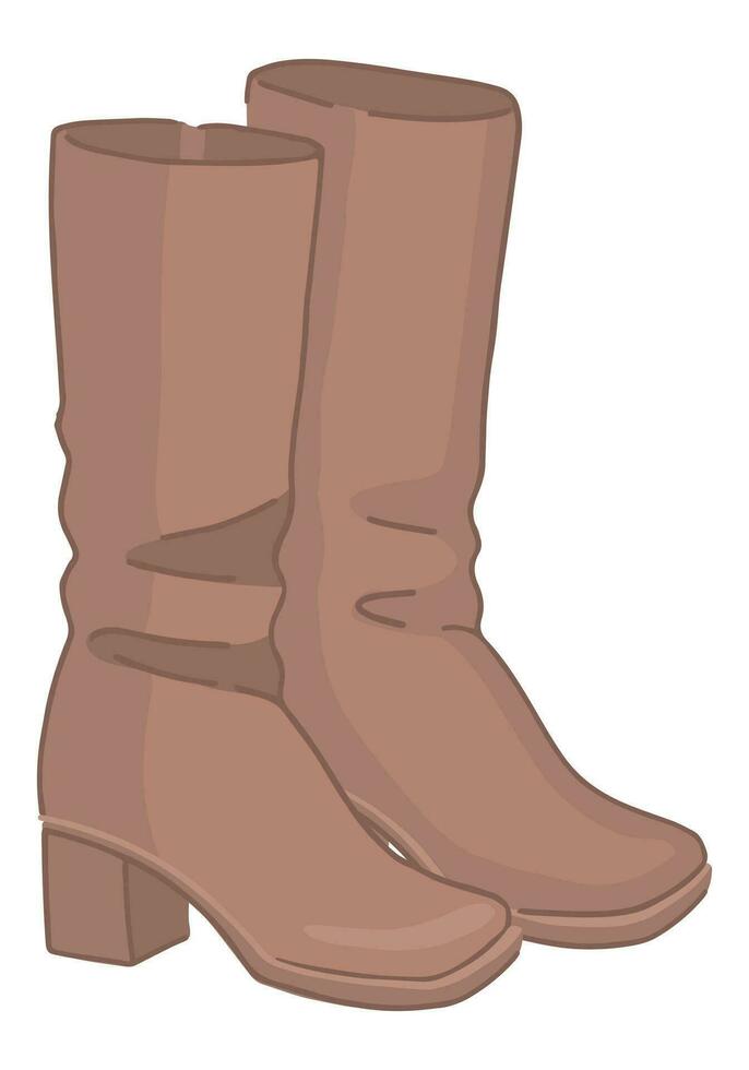 Doodle of women's high boots. Cartoon clipart of autumn footwear. Vector illustration isolated on white background.