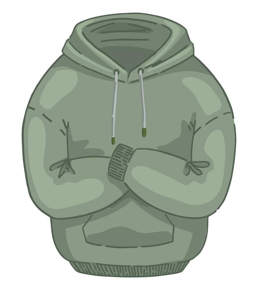 Doodle of hooded sweater. Cartoon clipart of cold season clothes. Contemporary vector illustration isolated on white background.