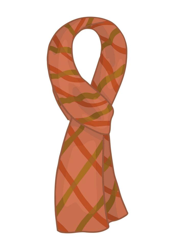 Doodle of checkered scarf. Cartoon clipart of autumn accessory. Contemporary vector illustration isolated on white background.