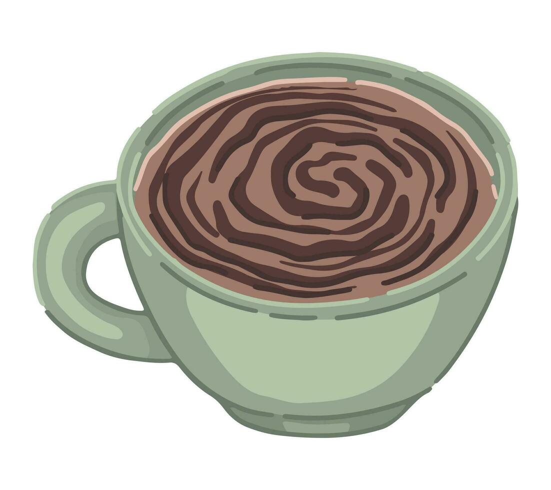 Doodle of cup of cocoa drink. Cozy cold season beverage clipart isolated on white background. Vector illustration in cartoon style.