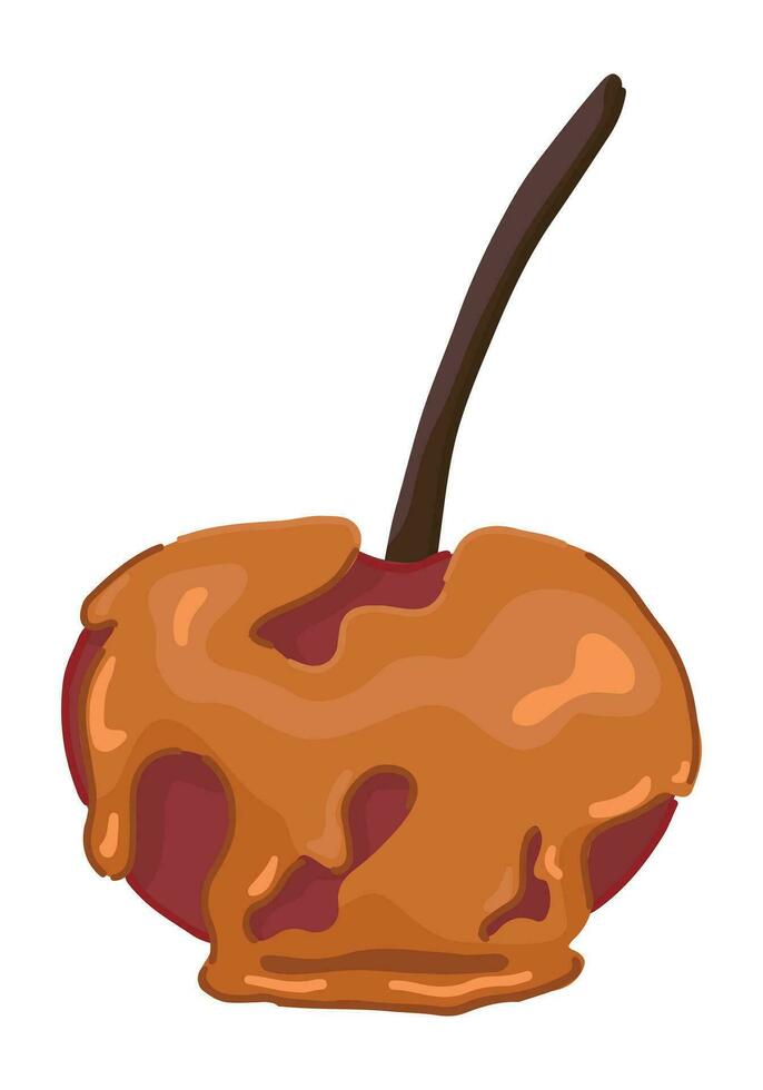 Clipart of glazed apple. Doodle of traditional autumn season dessert. Vector illustration in cartoon style isolated on white background.