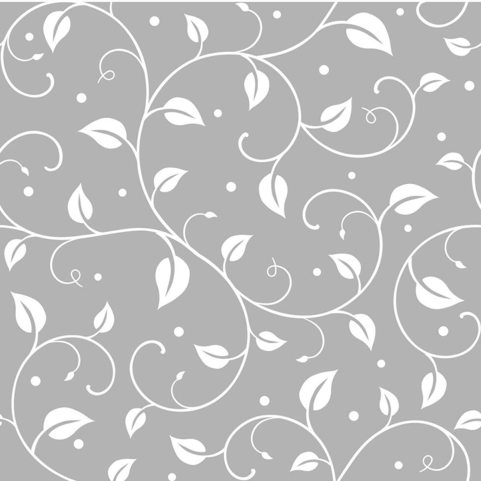 Seamless White Swirls With Leaves On Gray Background vector