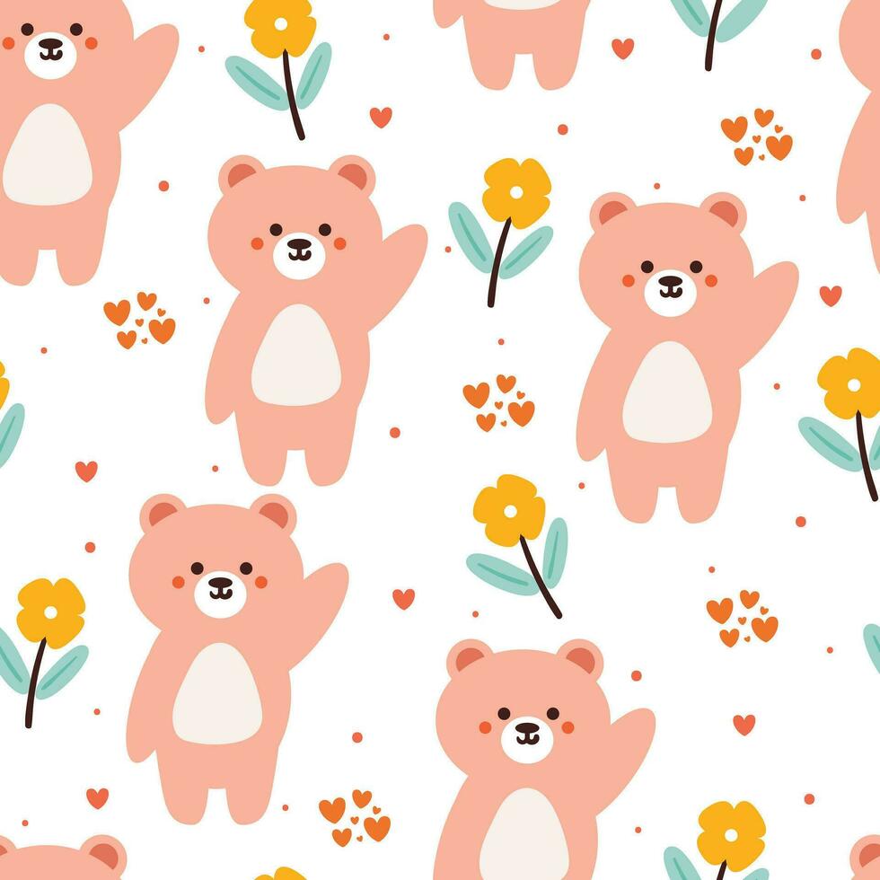 seamless pattern cartoon bears and flower. cute animal wallpaper illustration for gift wrap paper vector