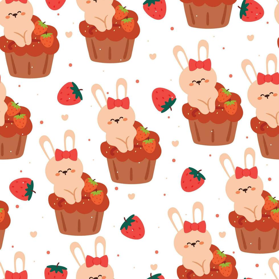 cute seamless pattern cartoon bunny with cute dessert. animal wallpaper for kids, textile, fabric print, gift wrap paper vector