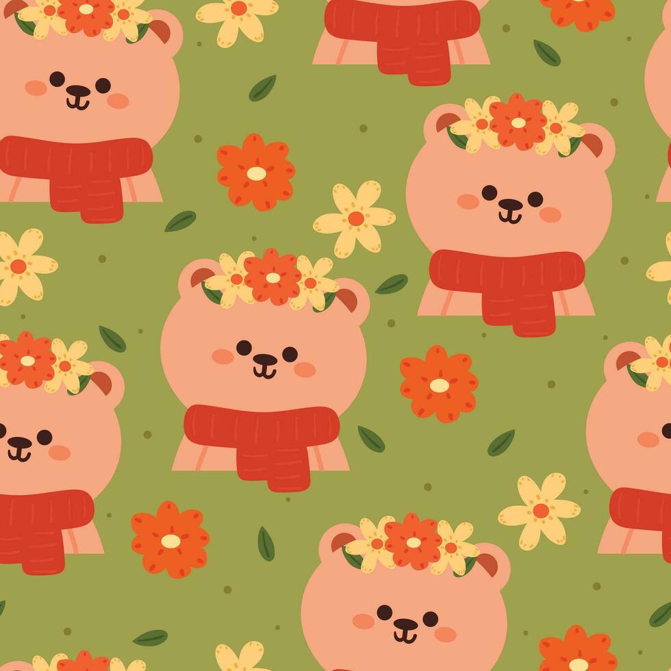 seamless pattern cartoon bear, plant and autumn vibes element. cute autumn wallpaper for holiday. design for fabric, flat design, gift wrap paper vector