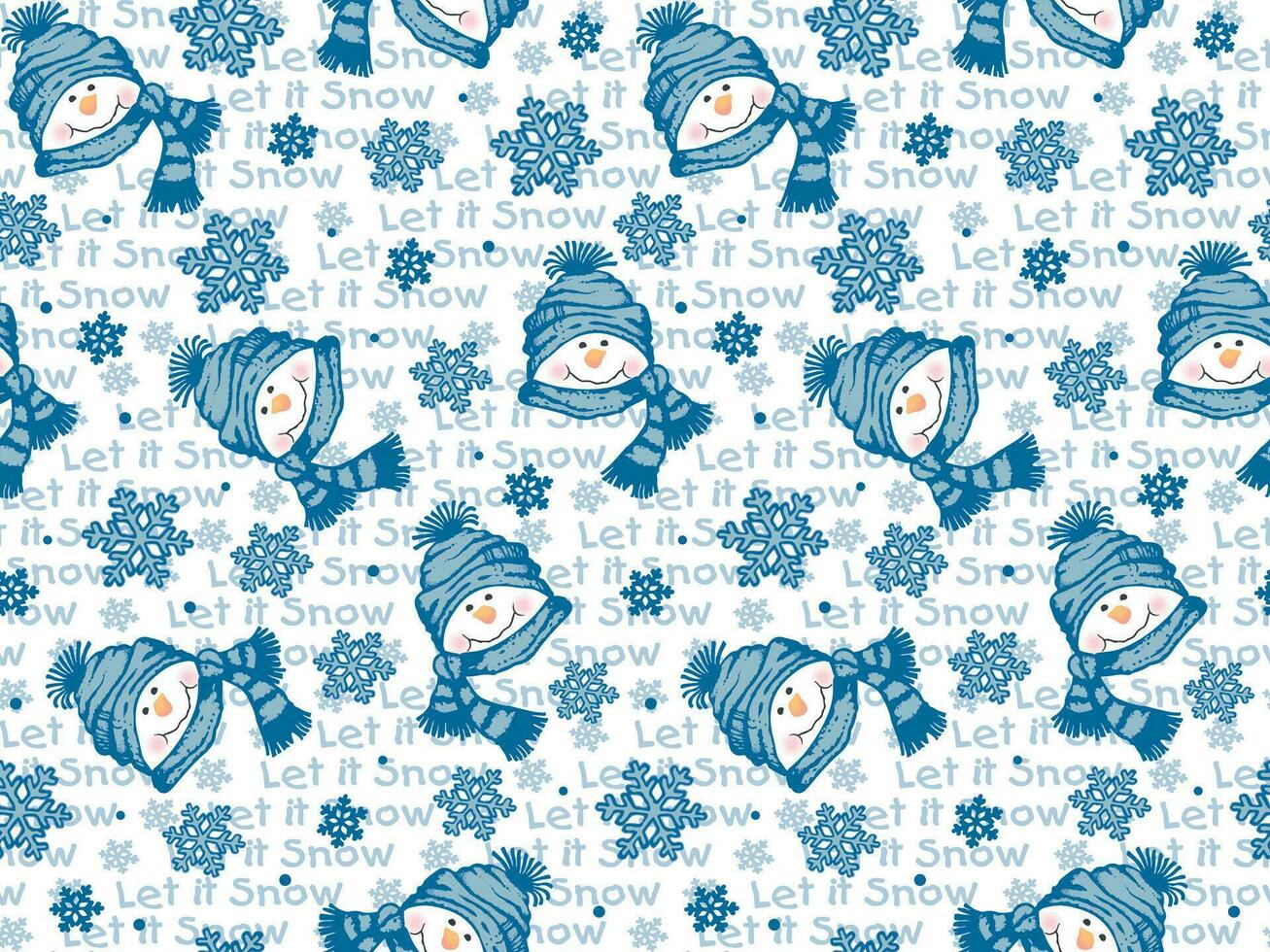 Seamless Snowman With Snowflakes vector