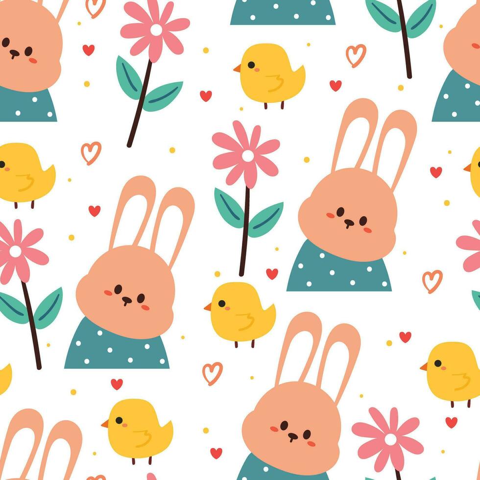 seamless pattern cartoon bunny and flower. cute animal wallpaper for textile, gift wrap paper vector