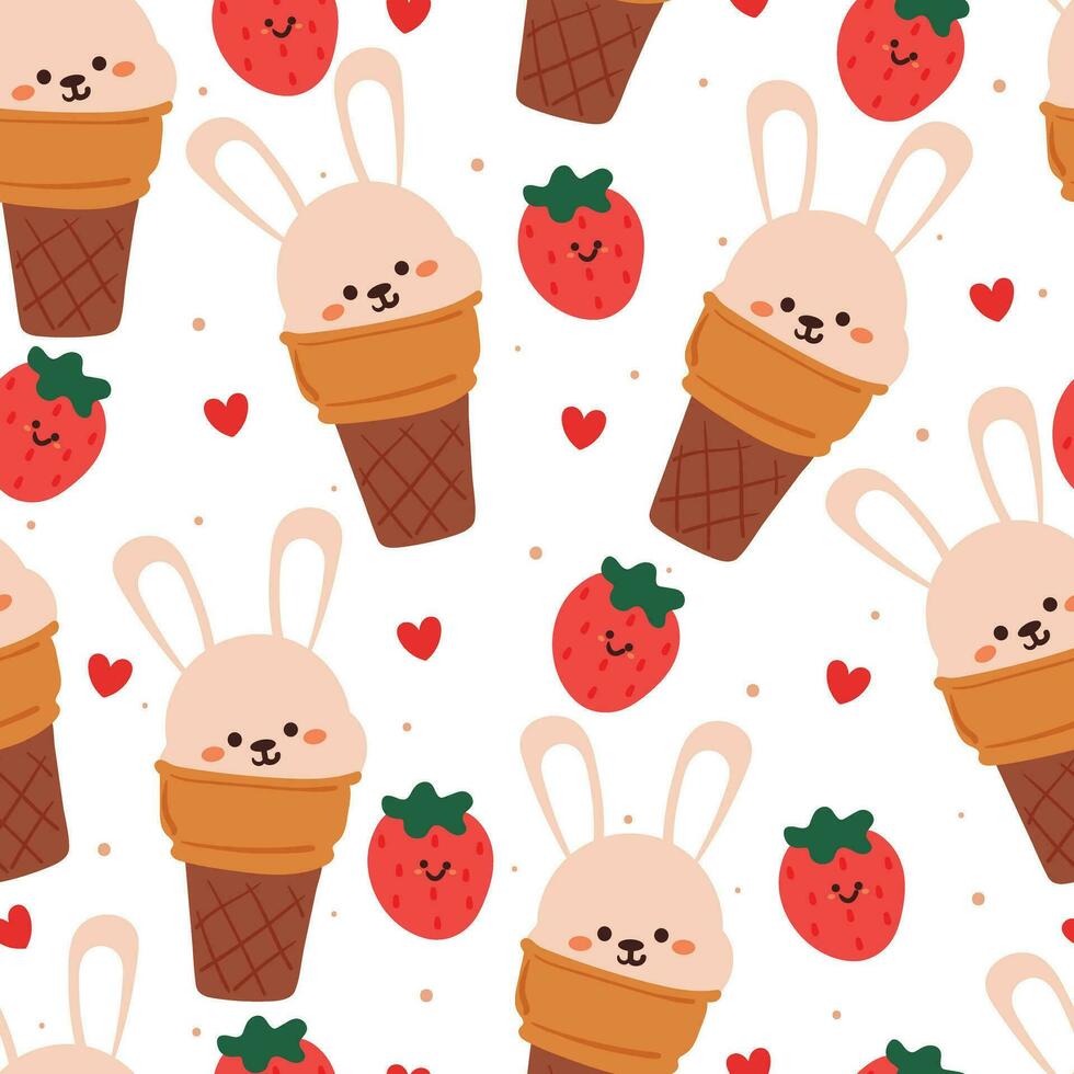 linda sin costura modelo dibujos animados conejito con linda postre. animal fondo de pantalla para niños, textil, tela imprimir, regalo envolver papel vector