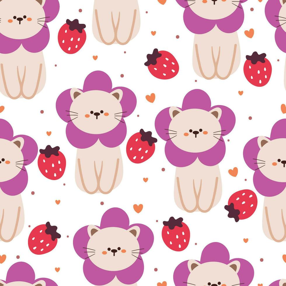 seamless pattern cartoon cat and flower. cute animal wallpaper for textile, gift wrap paper vector