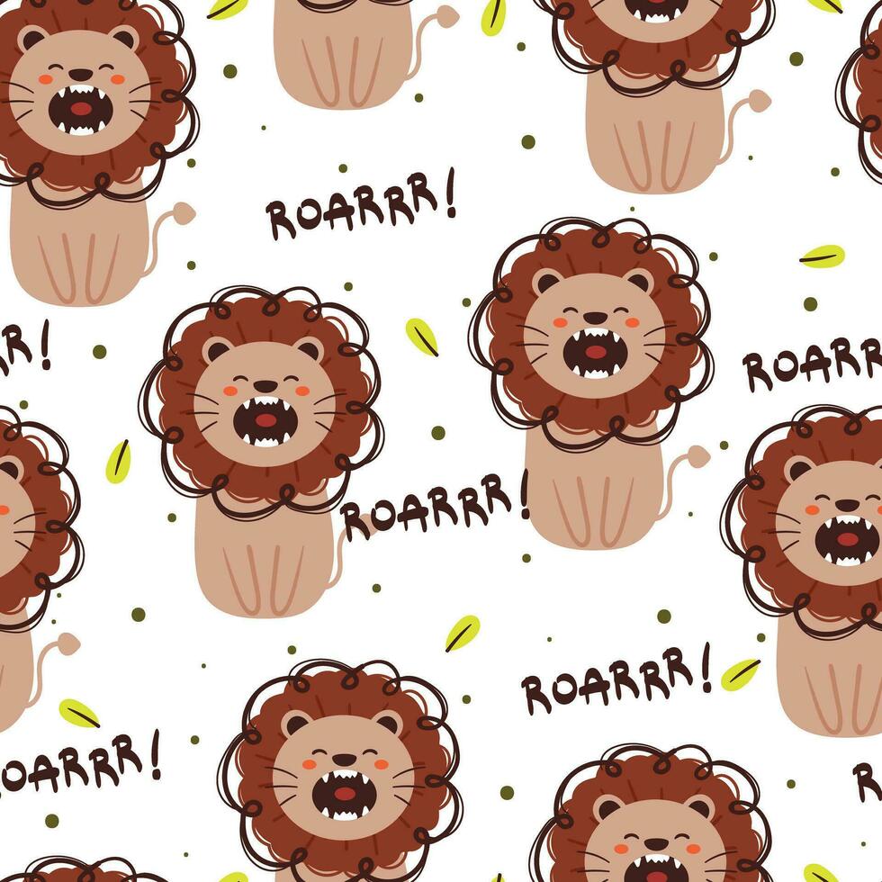 seamless pattern cartoon lion. cute animal wallpaper for textile, gift wrap paper vector