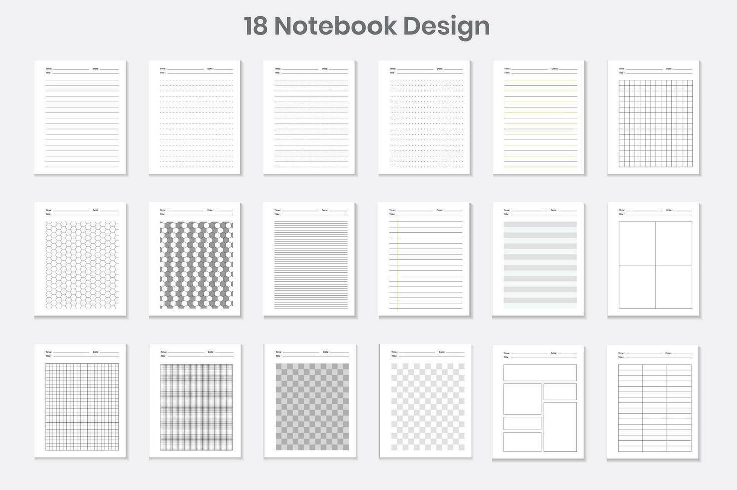 18 Printable Notebook Papers Bundle - KDP Interior vector