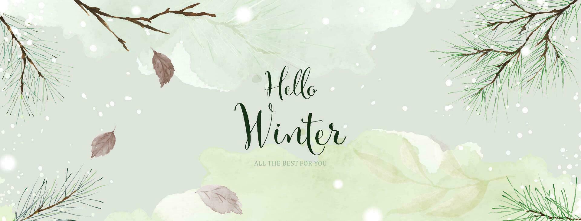 Winter watercolor abstract art on light green background vector