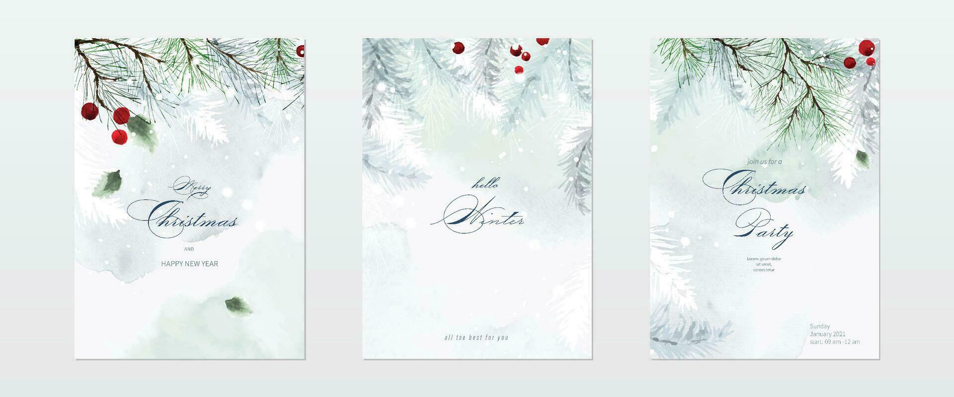 Collection of Christmas watercolor natural art background set vector