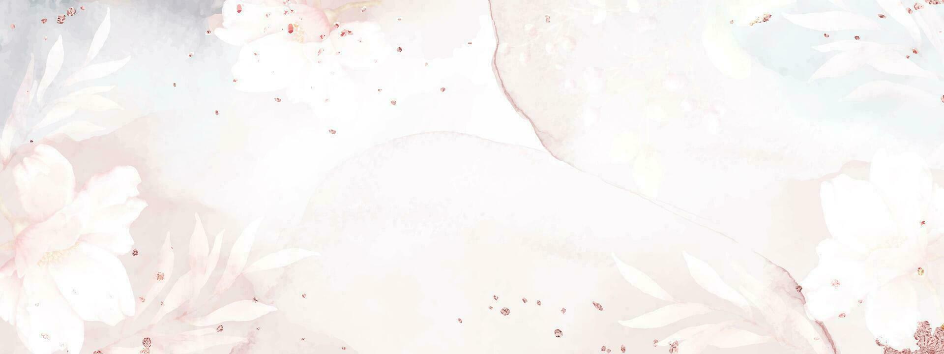 Pink background with watercolor flowers and glitter on stains vector