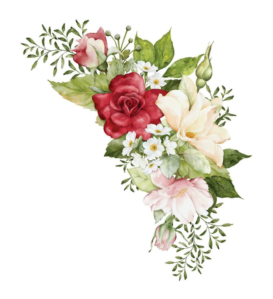 Watercolor arrangement with beautiful rose flowers vector
