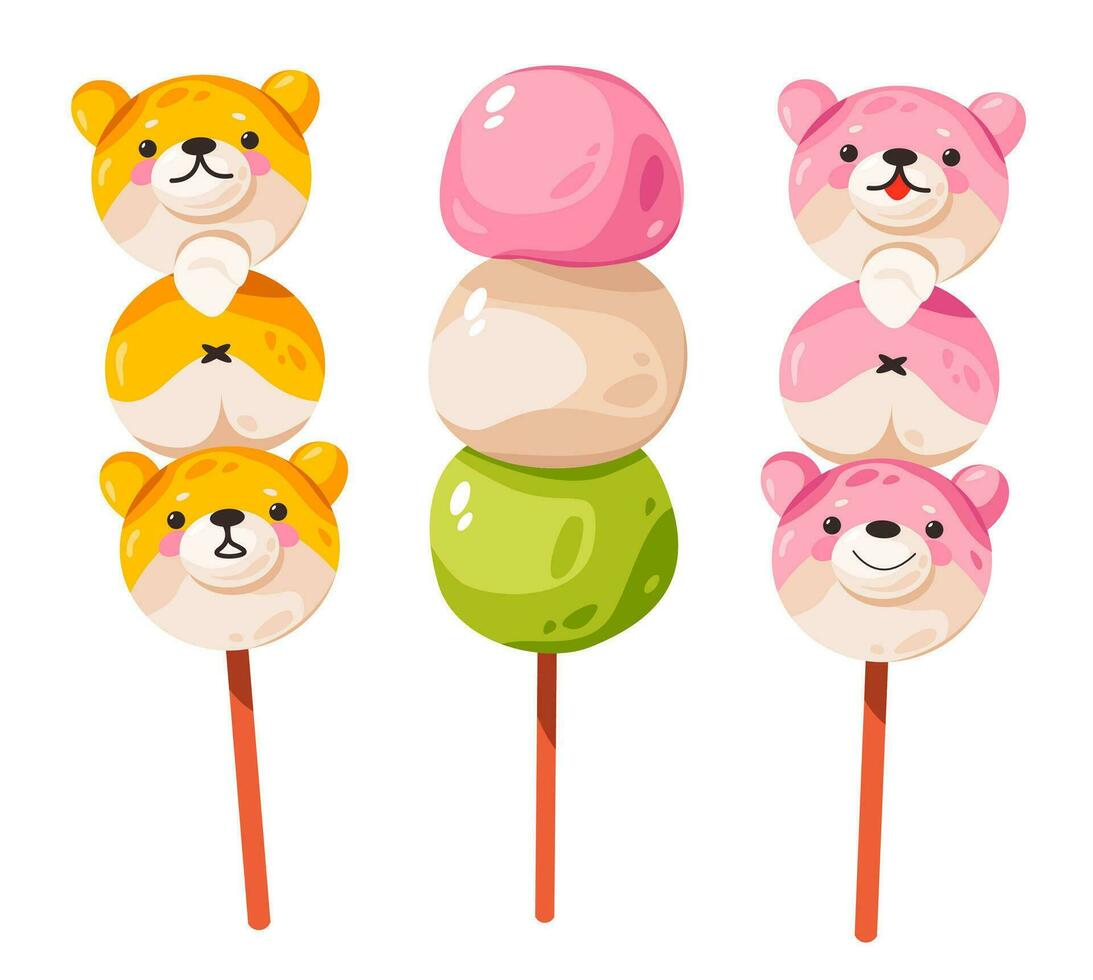 Asian sweets mochi and dango . Japanese street food. Asian fast food. Vector illustration