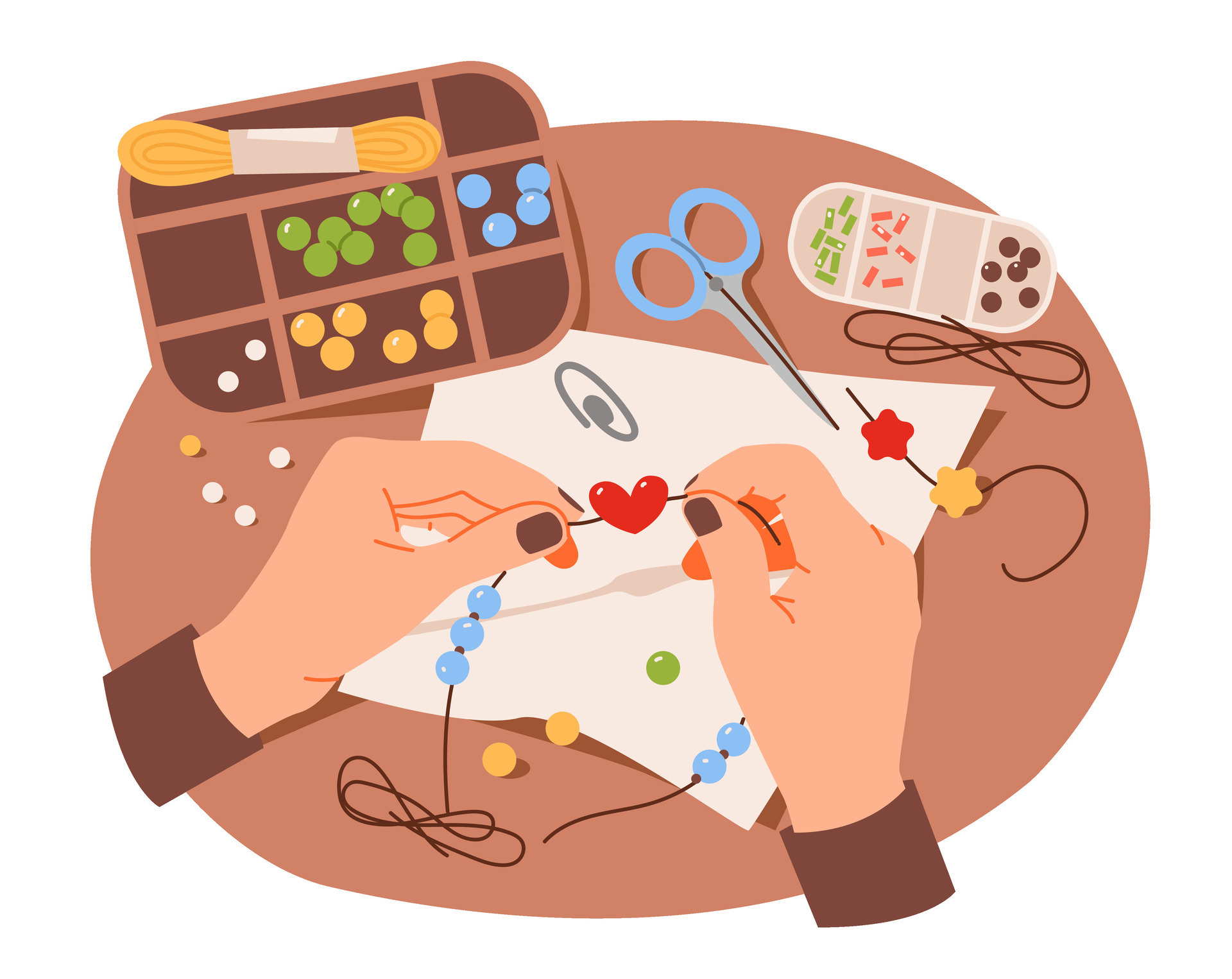 Craft handmade hobbies. Beading. Hands weave jewelry made of beads