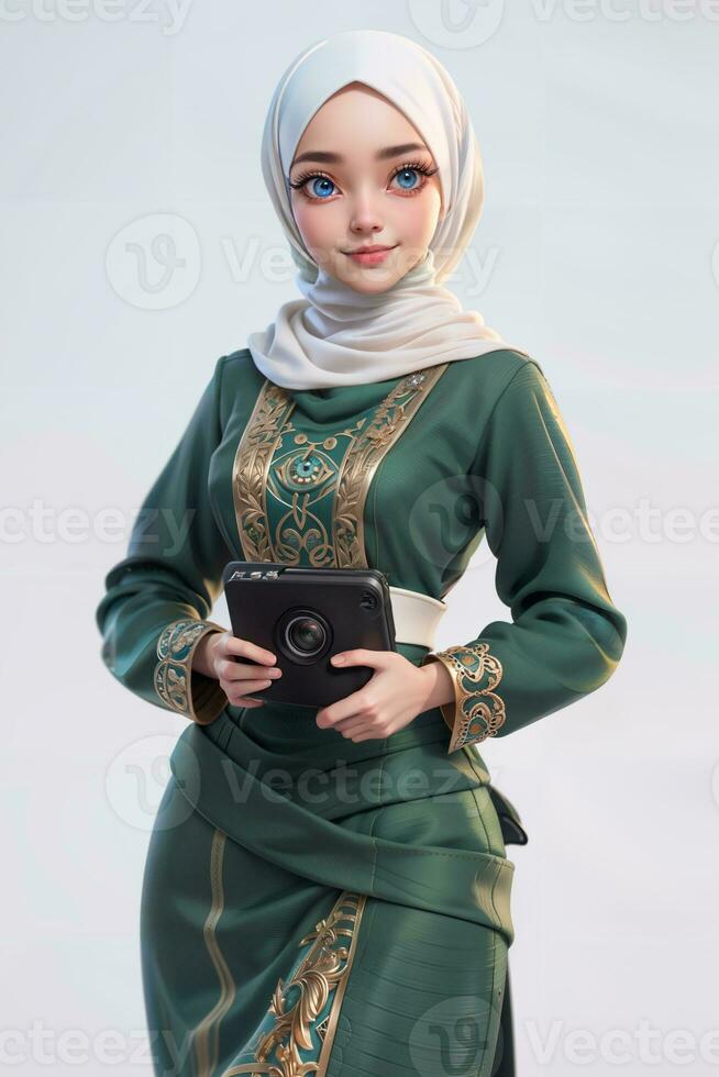 Flight attendant doll with muslim dress. Generative Ai photo