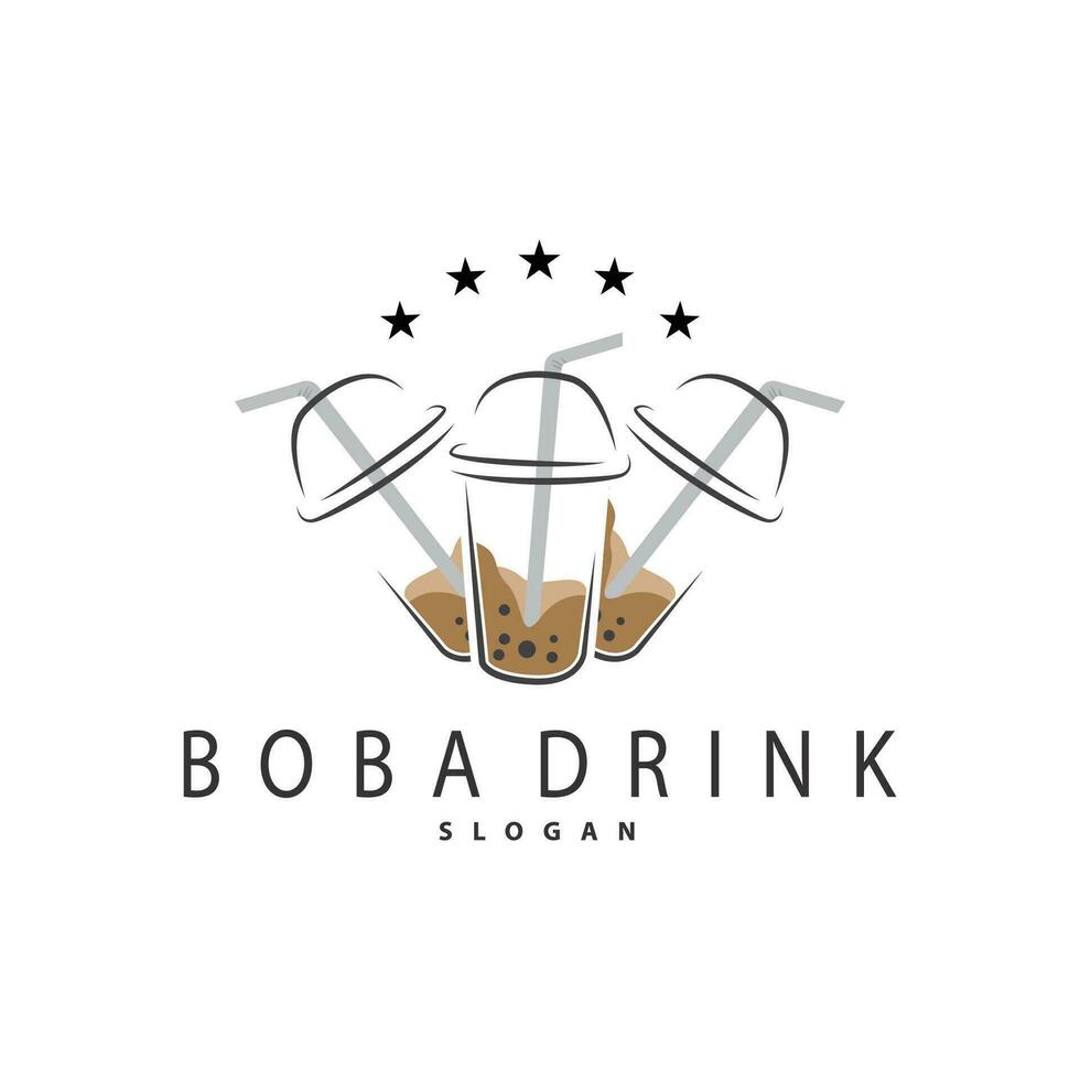 Boba Drink Logo, Milk Tea Cute Boba Pearl Jelly Drink Bubble Vector Simple Minimalist Design