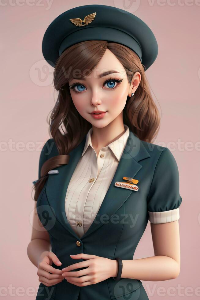 flight attendant doll with gradation background. Generative Ai photo